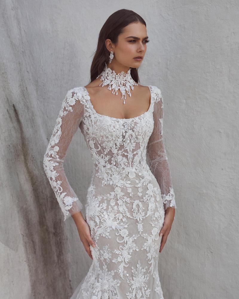 124103 mermaid long sleeve wedding dress with lace and removable choker3